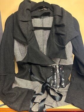 Jane & John Black & Gray Mixed-Texture Women's Jacket with Draped Collar size S